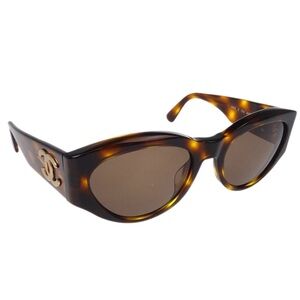 CHANEL Tortoise Shell Sunglasses with Gold Accents